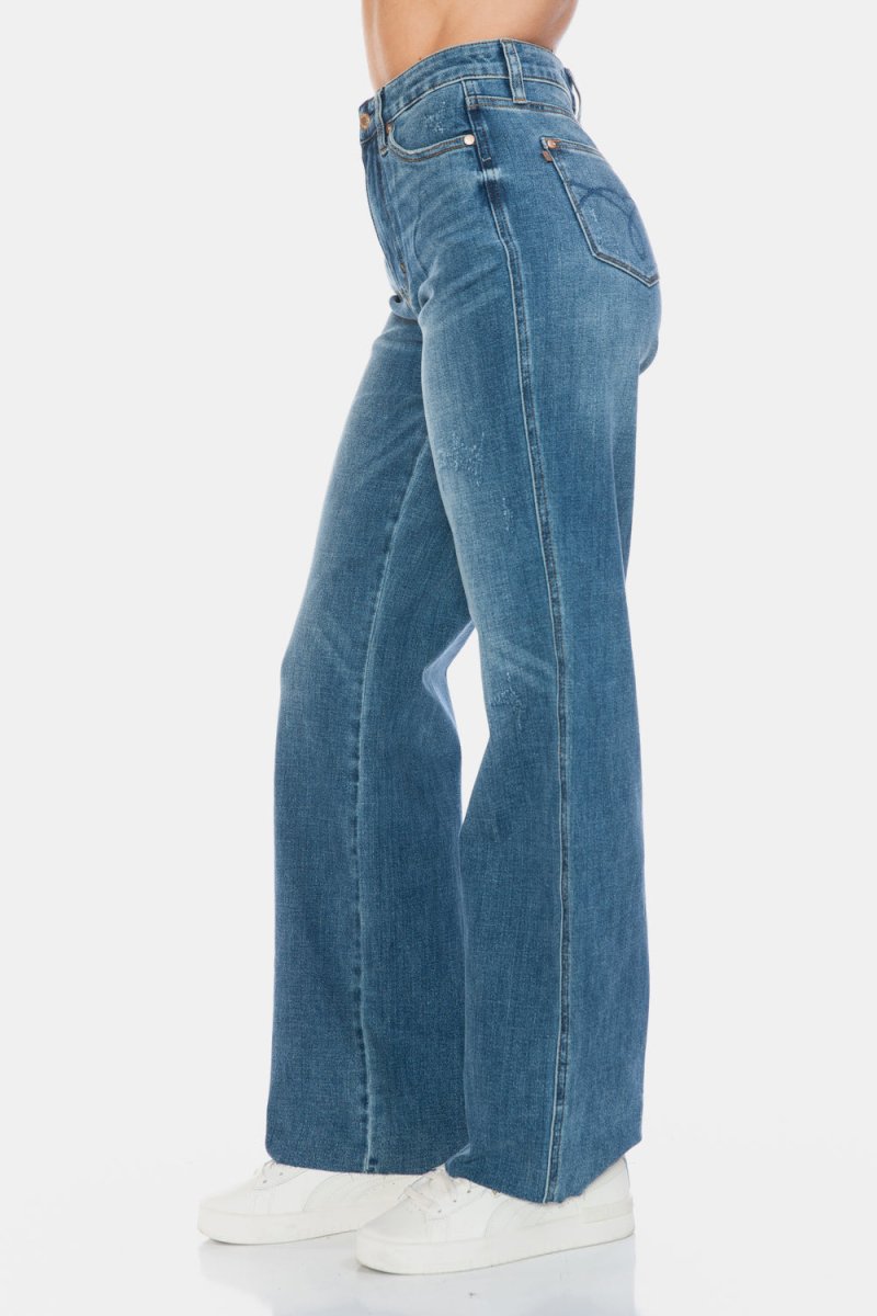 Judy Blue Full Size Tummy Control Cut Raw Hem Straight Jeans - Love Salve 