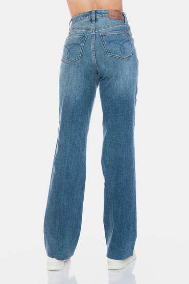Judy Blue Full Size Tummy Control Cut Raw Hem Straight Jeans - Love Salve 