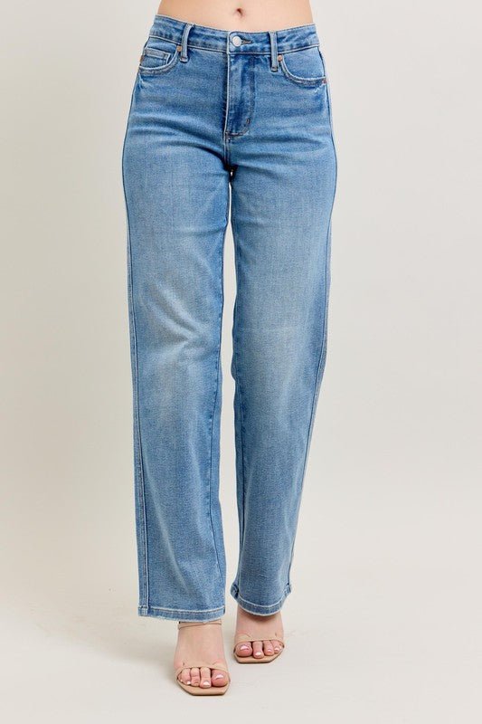 Judy Blue Full Size Tummy Control Vintage Wash Straight Jeans Plus Size - Love Salve 
