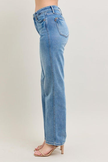 Judy Blue Full Size Tummy Control Vintage Wash Straight Jeans Plus Size - Love Salve 