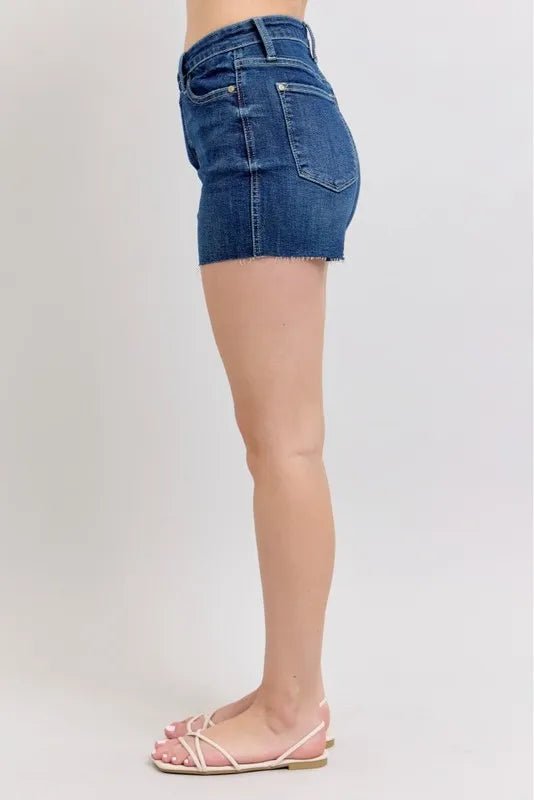 Judy Blue High Waist Criss-Cross Waistband Denim Shorts - Love Salve 