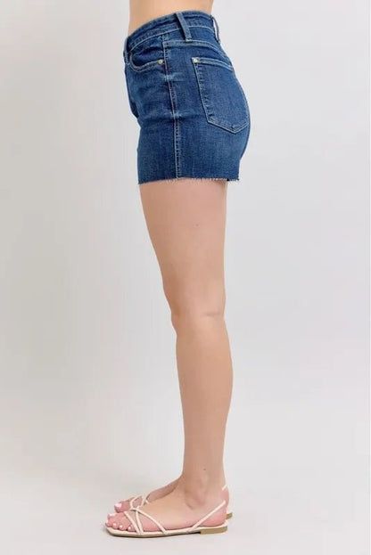Judy Blue High Waist Criss-Cross Waistband Denim Shorts - Love Salve 