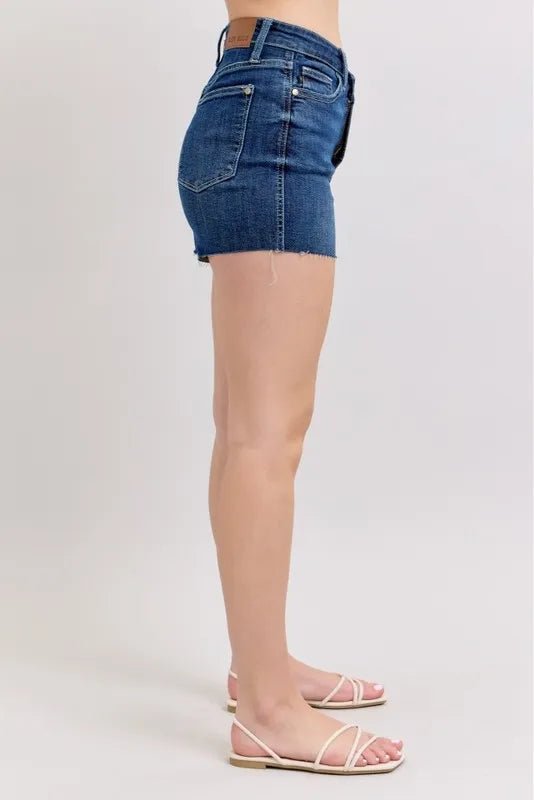 Judy Blue High Waist Criss-Cross Waistband Denim Shorts - Love Salve 