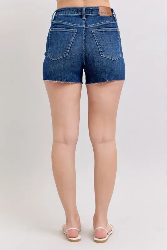 Judy Blue High Waist Criss-Cross Waistband Denim Shorts - Love Salve 