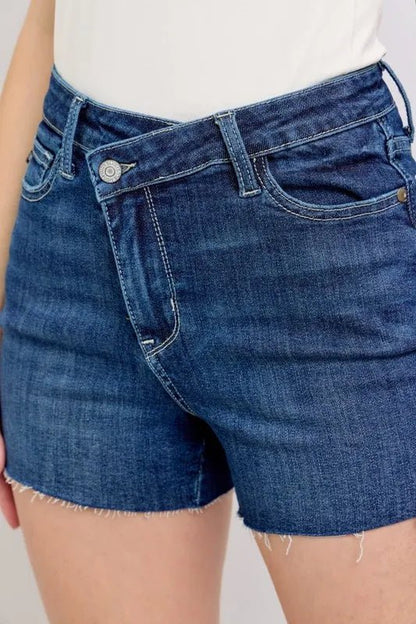 Judy Blue High Waist Criss-Cross Waistband Denim Shorts - Love Salve 