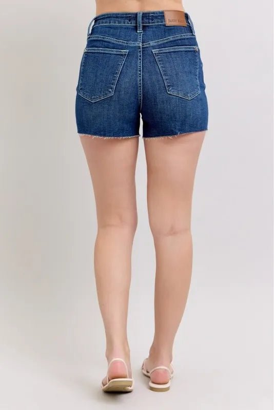 Judy Blue High Waist Criss-Cross Waistband Denim Shorts - Love Salve 