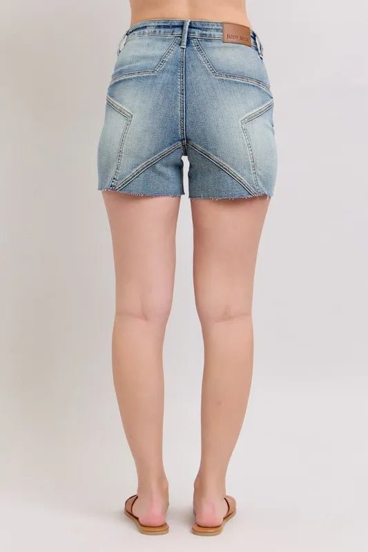 Judy Blue High Waist Star Seam Detail Denim Shorts for Summer - Love Salve 