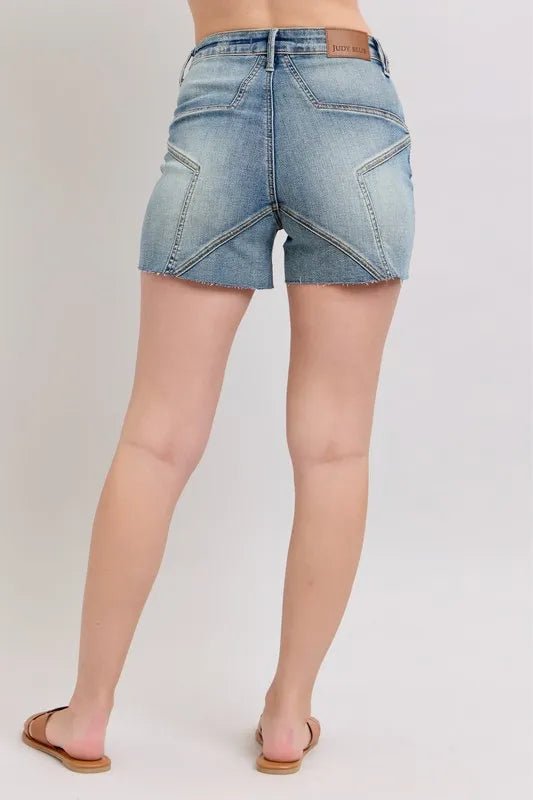 Judy Blue High Waist Star Seam Detail Denim Shorts for Summer - Love Salve 