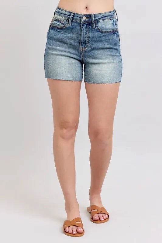 Judy Blue High Waist Star Seam Detail Denim Shorts for Summer - Love Salve 