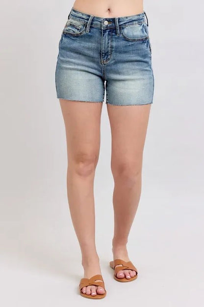 Judy Blue High Waist Star Seam Detail Denim Shorts for Summer - Love Salve 