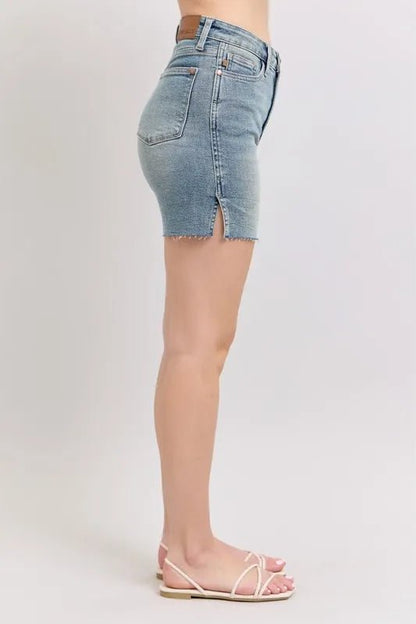 Judy Blue High Waist Vintage Wash Side Slit Denim Shorts - Love Salve 