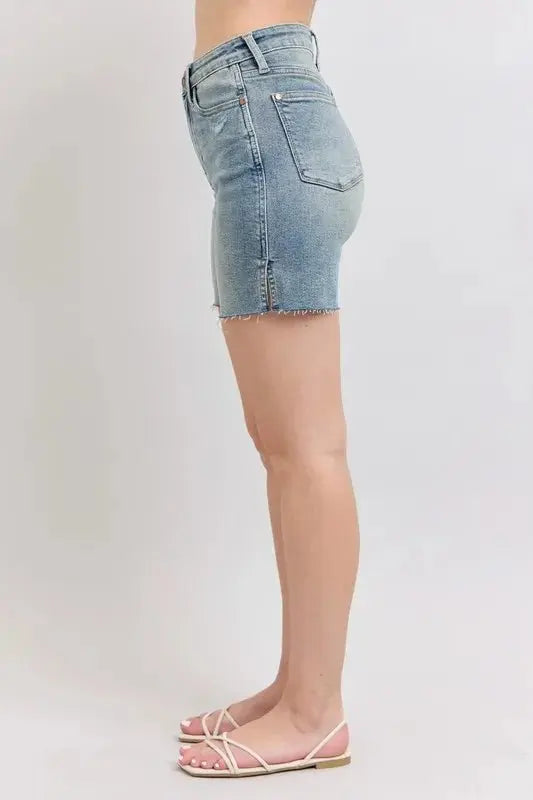 Judy Blue High Waist Vintage Wash Side Slit Denim Shorts - Love Salve 