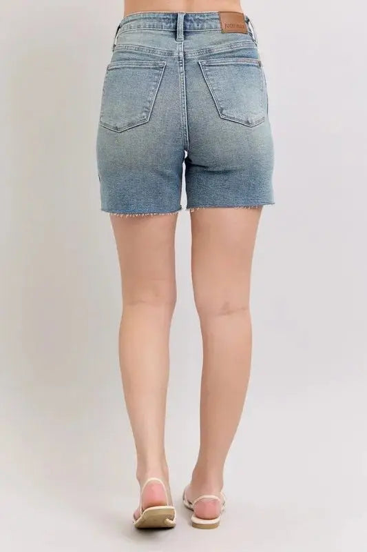 Judy Blue High Waist Vintage Wash Side Slit Denim Shorts - Love Salve 