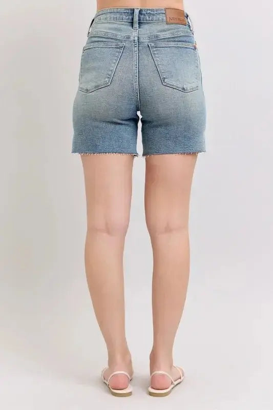 Judy Blue High Waist Vintage Wash Side Slit Denim Shorts - Love Salve 