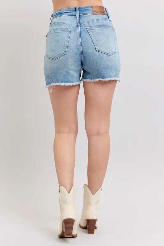 Judy Blue High Waist Western Embroidery Cut Off Denim Shorts - Love Salve 