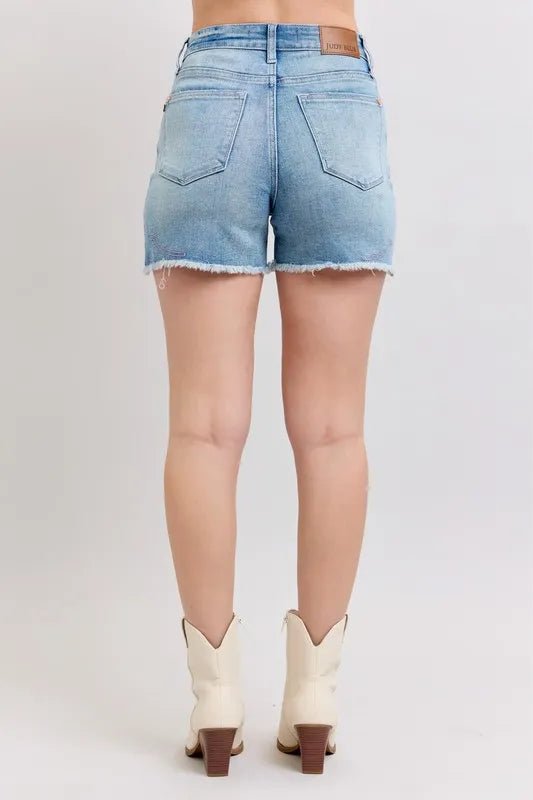 Judy Blue High Waist Western Embroidery Cut Off Denim Shorts - Love Salve 
