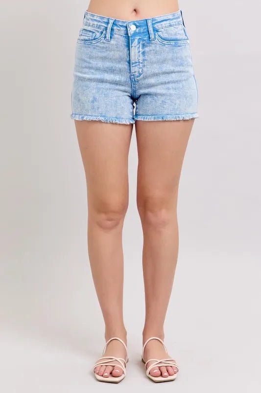Judy Blue Mid Rise Garment Dyed Denim Shorts for Women - Love Salve 
