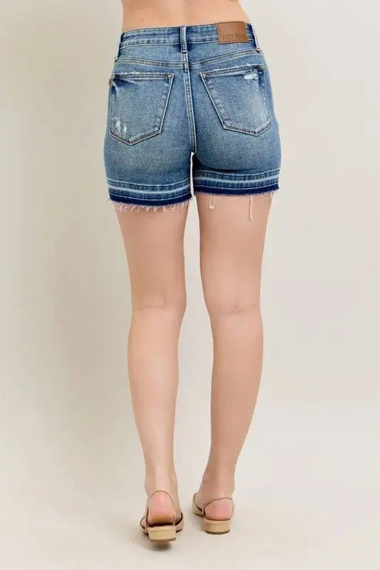 Judy Blue Mr Tummy Control Vintage Wash Release Hem Shorts - Love Salve 