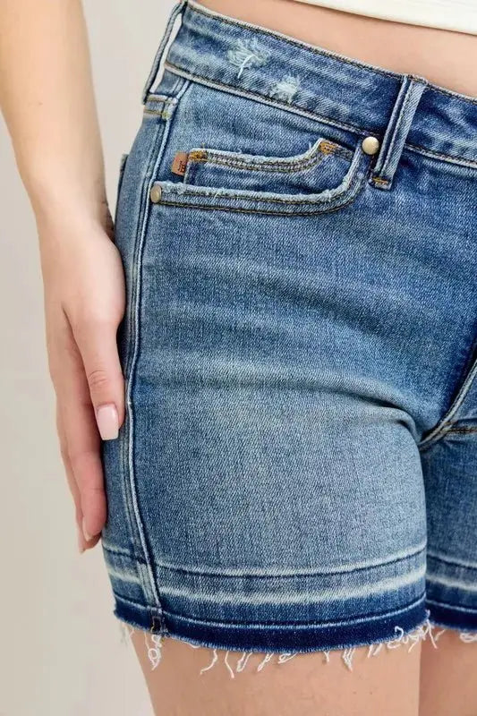 Judy Blue Mr Tummy Control Vintage Wash Release Hem Shorts - Love Salve 