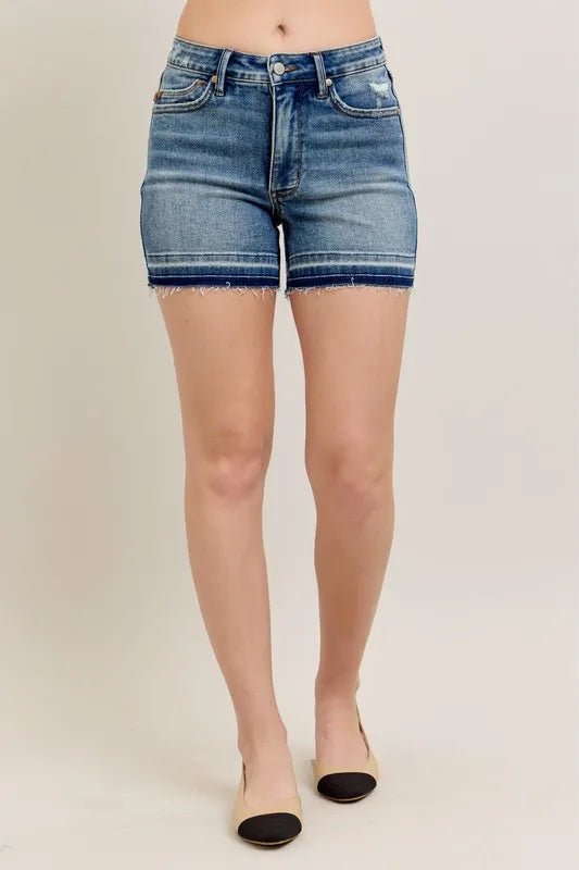 Judy Blue Mr Tummy Control Vintage Wash Release Hem Shorts - Love Salve 