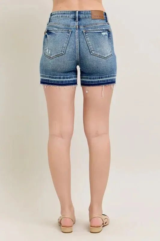 Judy Blue Mr Tummy Control Vintage Wash Release Hem Shorts - Love Salve 