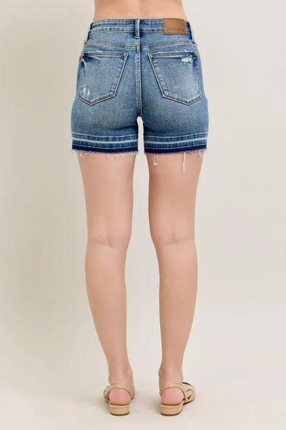 Judy Blue Mr Tummy Control Vintage Wash Release Hem Shorts - Love Salve 