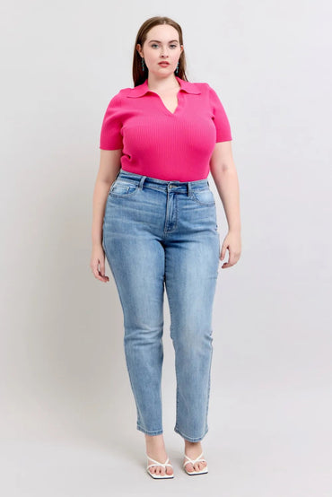 Judy Blue Plus Size High Waist Dad Jeans for Women - Love Salve 