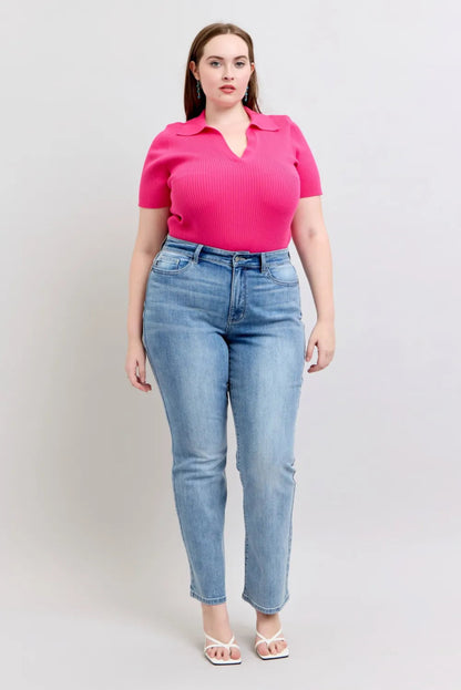 Judy Blue Plus Size High Waist Dad Jeans for Women - Love Salve 