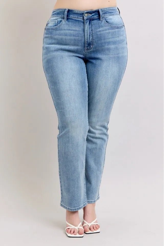 Judy Blue Plus Size High Waist Dad Jeans for Women - Love Salve 