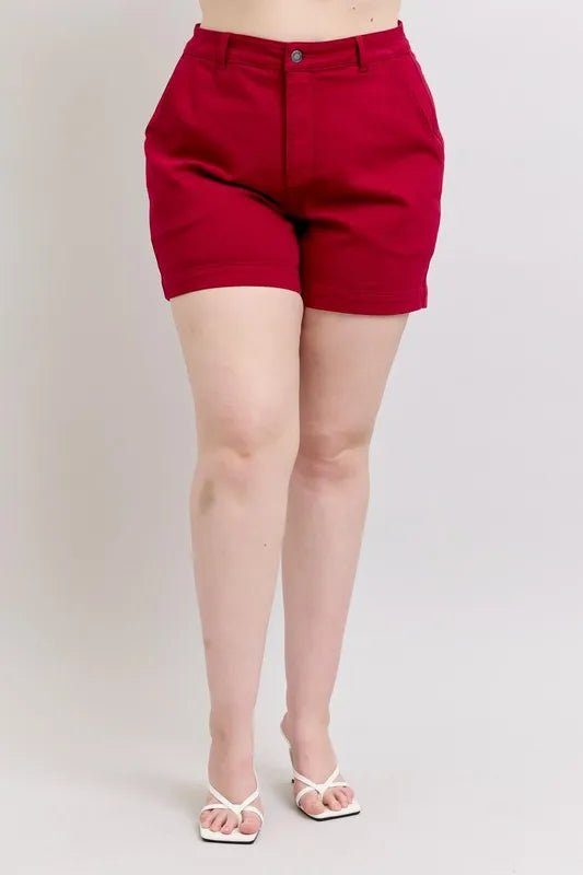 Judy Blue Plus Size High Waist Tummy Control Denim Shorts - Love Salve 