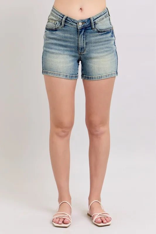 Judy Blue V-Front Vintage Wash Shorts for Effortless Style - Love Salve 