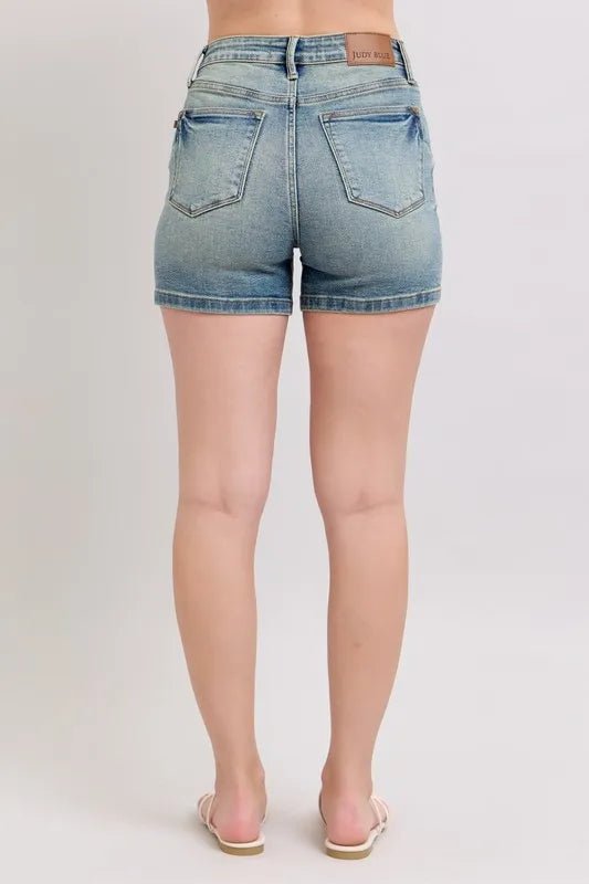 Judy Blue V-Front Vintage Wash Shorts for Effortless Style - Love Salve 