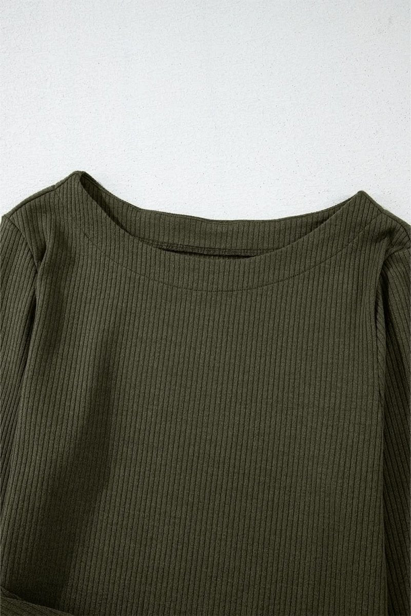 Jungle Green Ribbed Side Slit Ruched Slim Fit Long Sleeve Mini Dress - Love Salve 