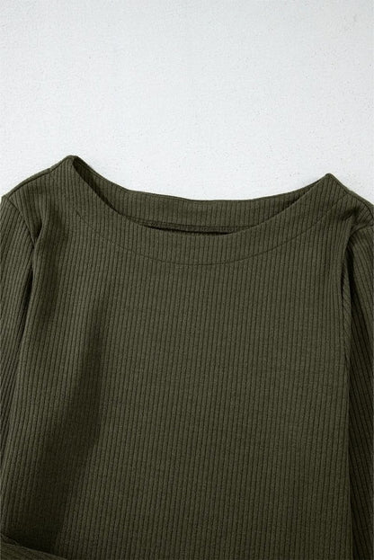 Jungle Green Ribbed Side Slit Ruched Slim Fit Long Sleeve Mini Dress - Love Salve 