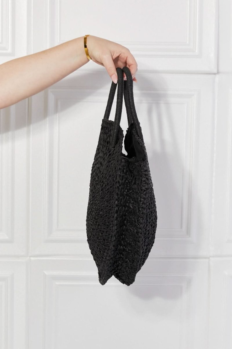 Justin Taylor Beach Date Straw Rattan Handbag in Black - Love Salve 