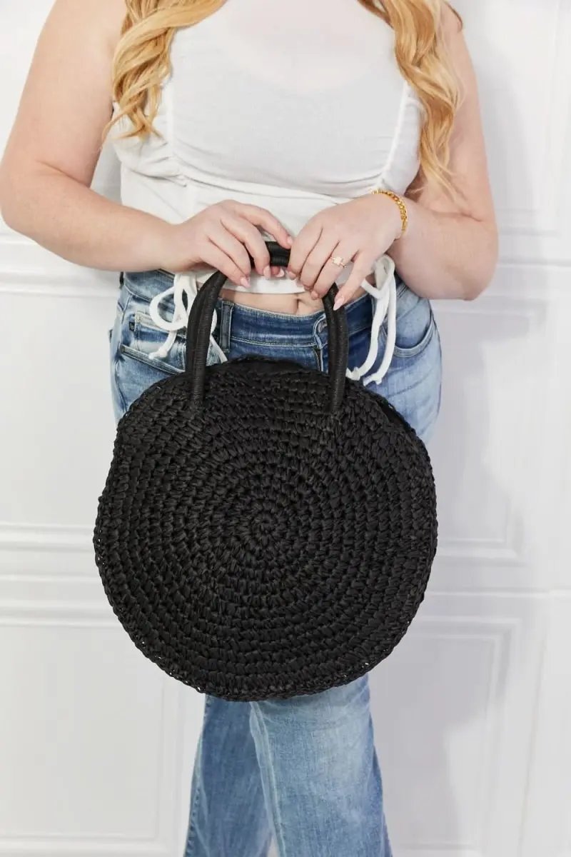 Justin Taylor Beach Date Straw Rattan Handbag in Black - Love Salve 