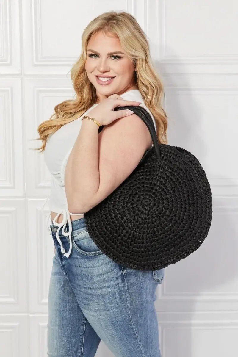 Justin Taylor Beach Date Straw Rattan Handbag in Black - Love Salve 