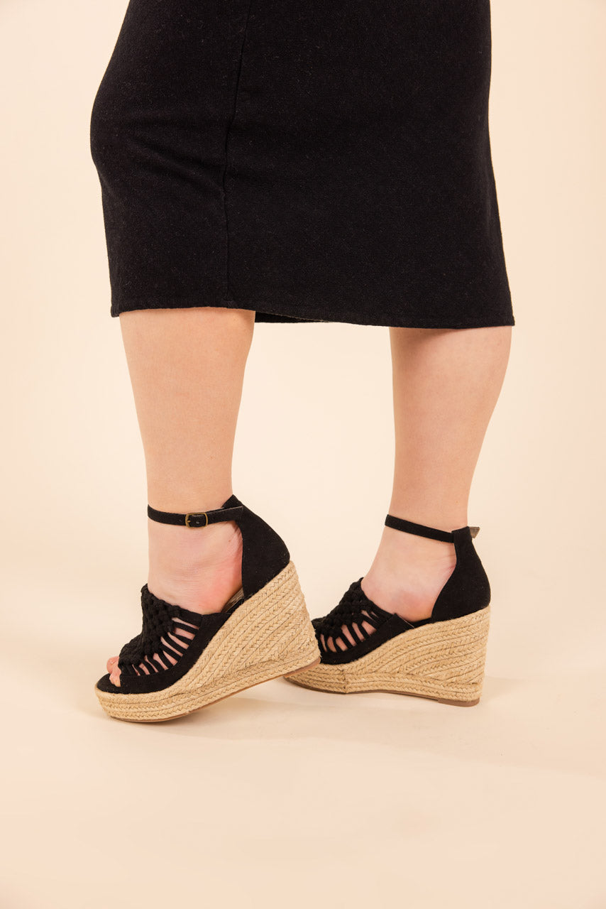 Juti Black Espadrille Wedges With Open Toe Platform Naughty Monkey