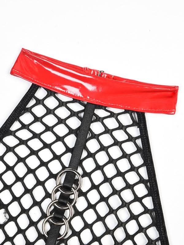 Daring grid splicing leather bodysuit - Love Salve 