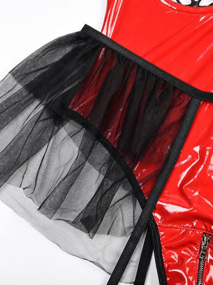 Daring grid splicing leather bodysuit - Love Salve 