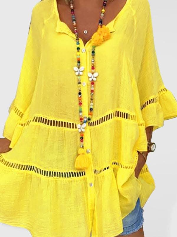 Chic Plus Size V-Neck Dress 3/4 Sleeves for Effortless Style - Love Salve 