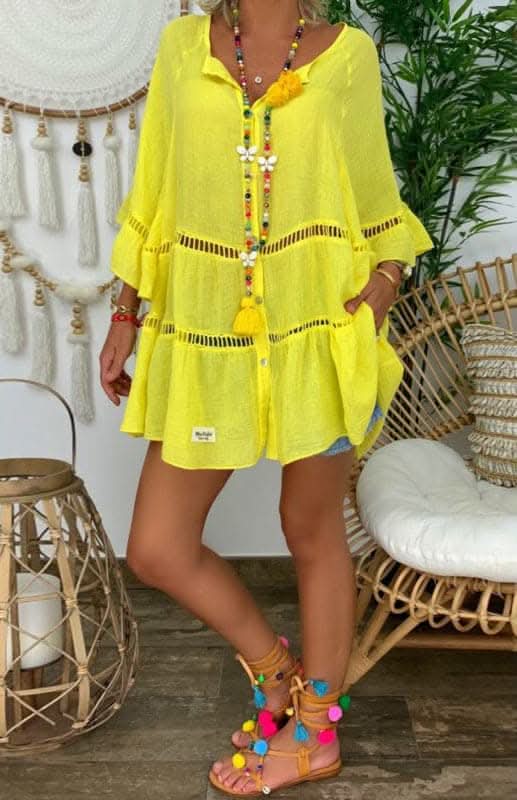Chic Plus Size V-Neck Dress 3/4 Sleeves for Effortless Style - Love Salve 