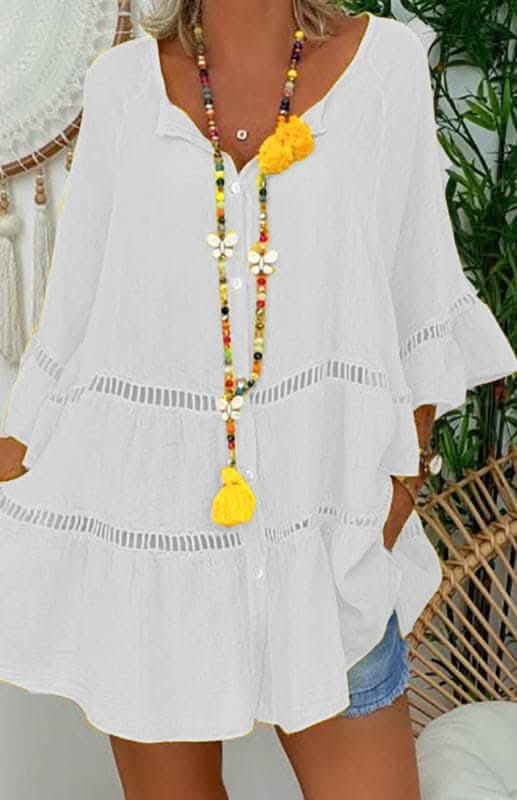 Chic Plus Size V-Neck Dress 3/4 Sleeves for Effortless Style - Love Salve 