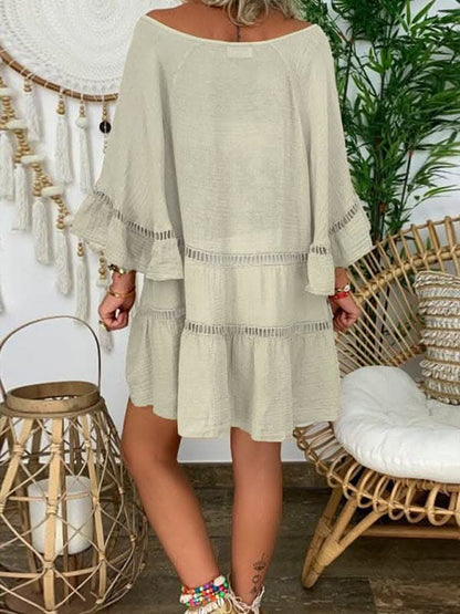 Chic Plus Size V-Neck Dress 3/4 Sleeves for Effortless Style - Love Salve 