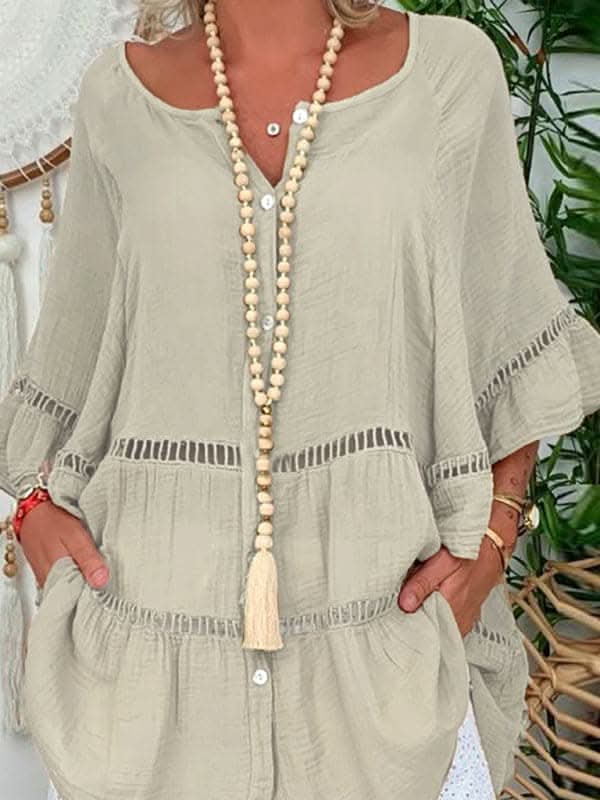 Chic Plus Size V-Neck Dress 3/4 Sleeves for Effortless Style - Love Salve 
