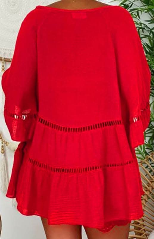 Chic Plus Size V-Neck Dress 3/4 Sleeves for Effortless Style - Love Salve 
