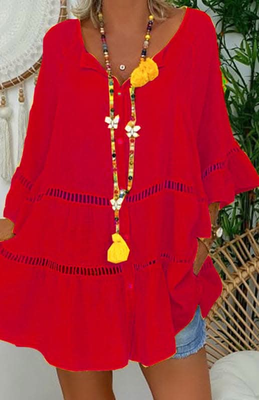Chic Plus Size V-Neck Dress 3/4 Sleeves for Effortless Style - Love Salve 