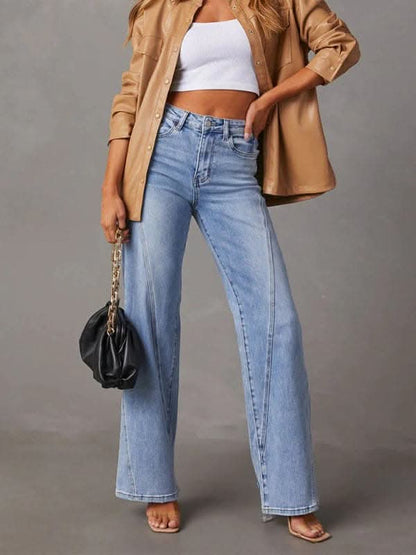 Stylish Wide-Leg Spliced Jeans - Love Salve 
