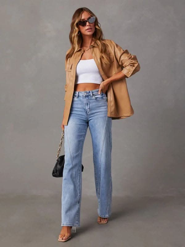 Stylish Wide-Leg Spliced Jeans - Love Salve 