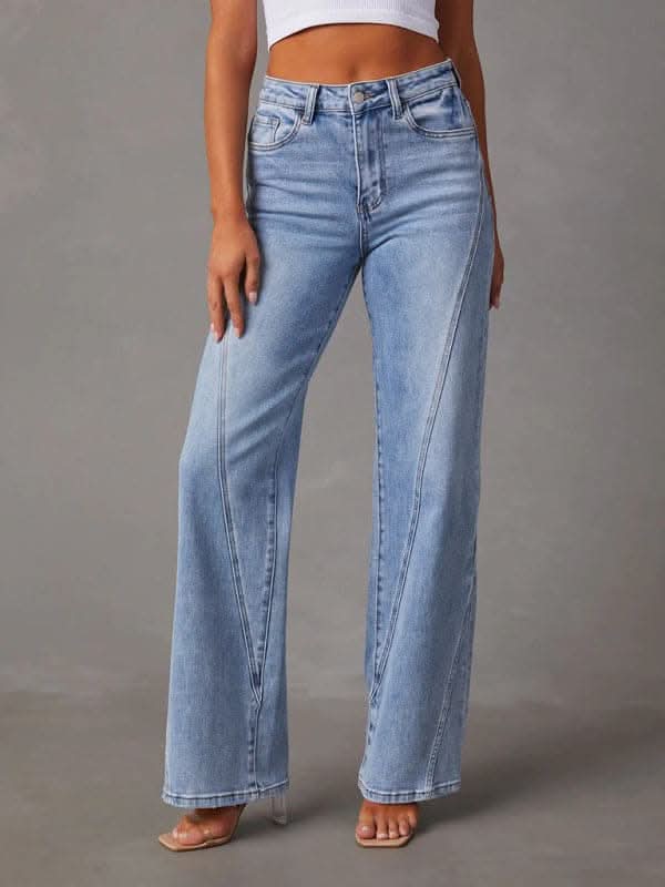 Stylish Wide-Leg Spliced Jeans - Love Salve 